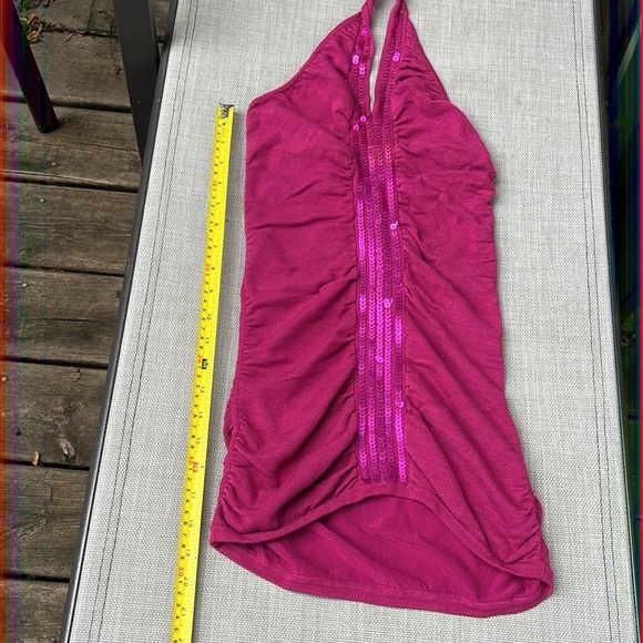 Knit Halter Dress With Side Rouching and Sequence Front Swtailing - Picture 6 of 9